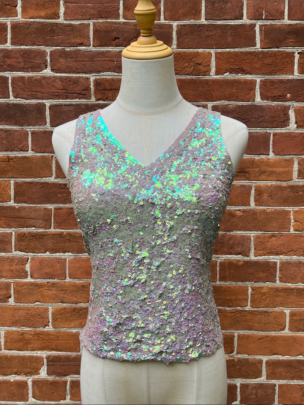 Saja Silk Iridescent Sequin V-Neck Mermaid Tank Top
